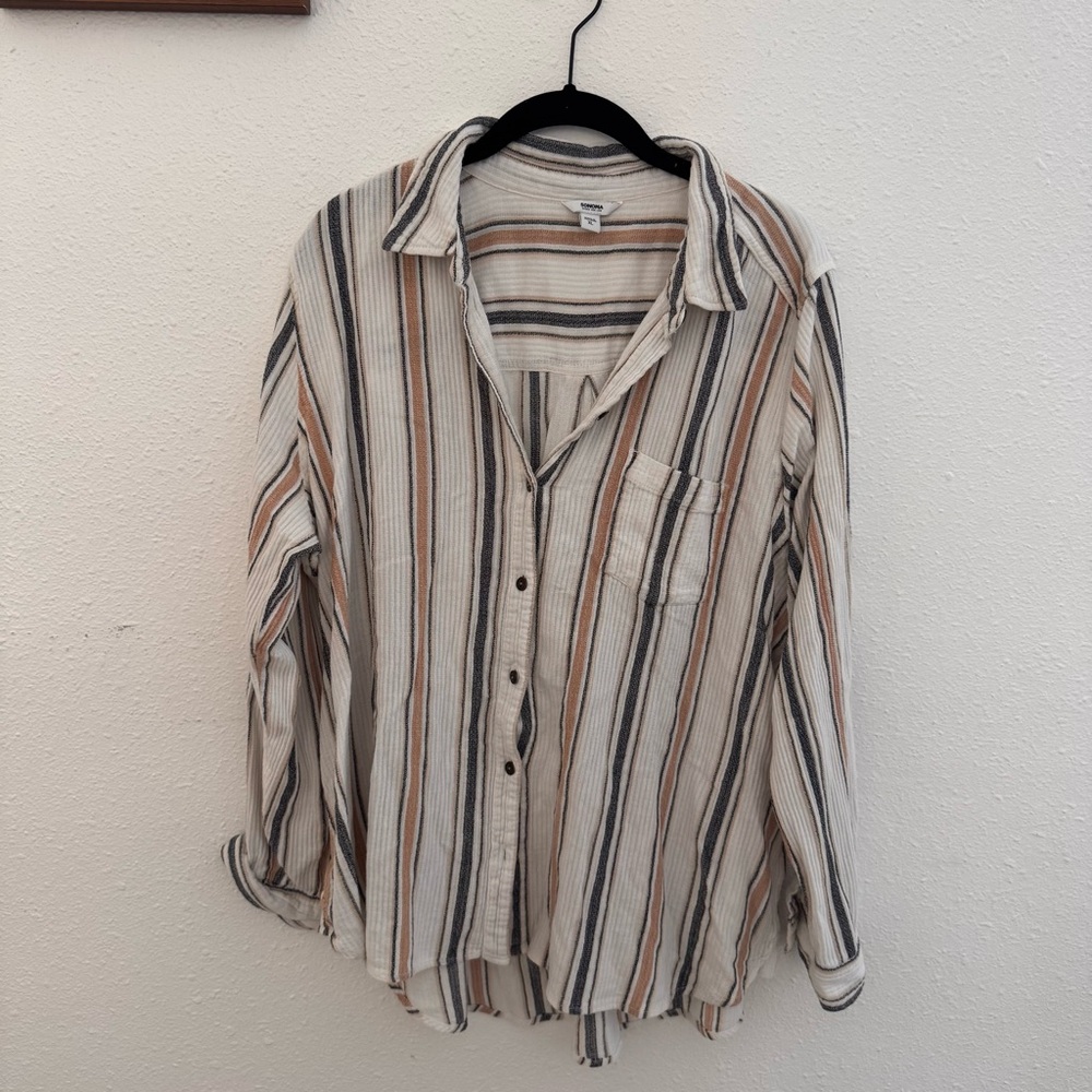 Sonoma Cream and Black Striped Button Down Shirt